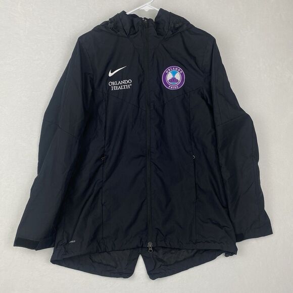 Nike Shield Orlando Pride Windbreaker Jacket Womens Large Black Hooded Full Zip - Picture 1 of 11